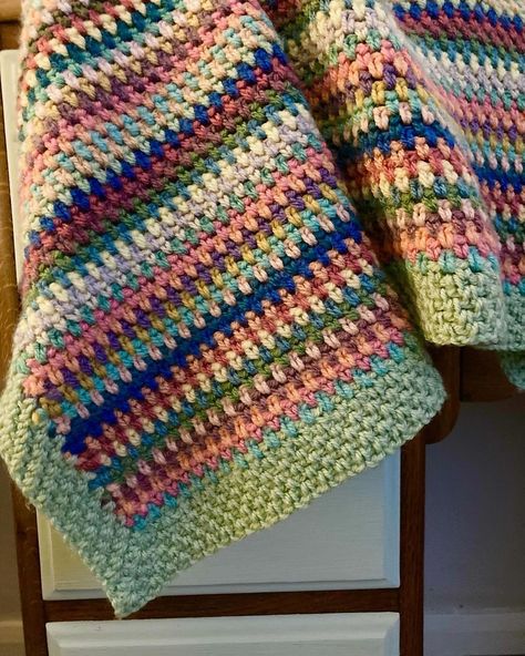 This is a linen stitch blanket I made a couple of years ago but I’ve had so many questions about my current make in the same stitch, mostly… | Instagram Crochet Linen Stitch Blanket, Linen Stitch Crochet Blanket, Linen Stitch Blanket, Moss Stitch Crochet Blanket, Moss Stitch Baby Blanket, Linen Stitch Crochet, Crochet Throws, Striped Crochet Blanket, Stitch Blanket