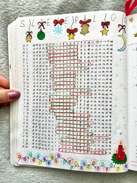 December 2018 Bullet Journal christmas sleep tracker page December Sleep Tracker Bullet Journal, December Page Bullet Journal, December Bullet Journal Pages, December Sleep Tracker, December Bullet Journal Mood Tracker, December Tracker, Christmas Tracker, Christmas Draw, Christmas Bullet Journal