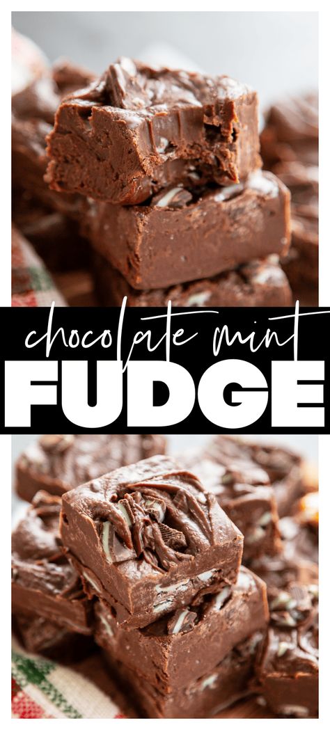 Chocolate Mint Fudge Mint Chocolate Fudge Easy, Mint Fudge Baking Chunks Recipes, Mint Fudge Recipes Easy, Easy Mint Fudge, Pepermint Fudge, Mint Fudge Recipes, Chocolate Mint Desserts, Andes Mint Fudge Recipe, Andes Mint Fudge