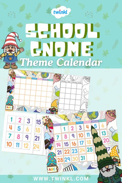 Printable School Gnome Theme Calendar Gnome Calendar, Printable School, Teacher Created Resources, Themed Classroom, Student Engagement, Math Skills, Learning Environments, Board Ideas, Math Lessons