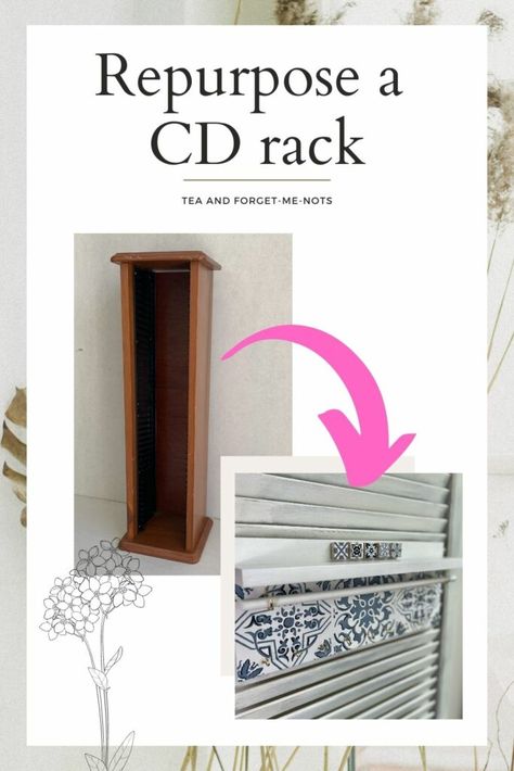 Dvd Stand Repurpose, Dvd Tower Repurpose Ideas, Upcycle Dvd Rack, Dvd Shelf Repurpose, Dvd Rack Repurpose Ideas, Repurposed Dvd Rack, Cd Rack Repurpose Ideas, Cd Storage Ideas, Dvd Stand