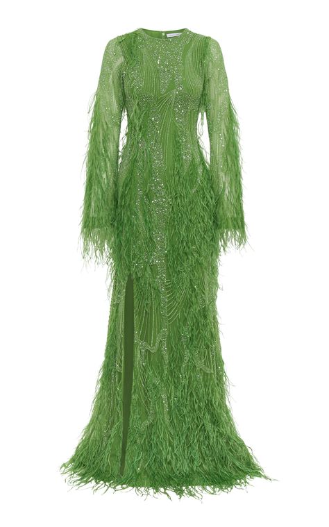 Alice Feathered Gown By Rachel Gilbert | Moda Operandi Gown Green, Feather Gown, Rachel Gilbert, Classy Dress Outfits, Jenny Packham, Classy Dress, Moda Operandi, Fashion Collection, Floor Length