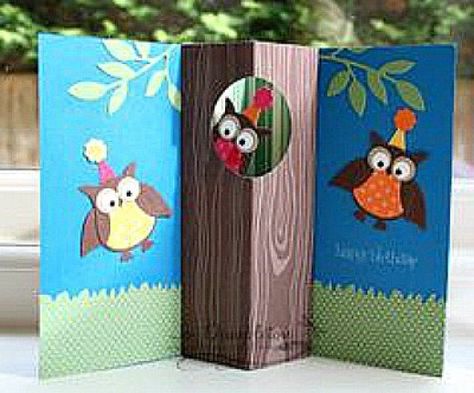 Owl Punch Cards, Diy Pop Up Cards, Pop Up Greeting Cards, Punch Art Cards, Owl Punch, Owl Card, Birthday Card Template, Interactive Cards, Fancy Fold Cards