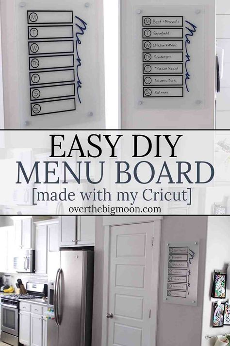 Easy DIY Menu Board with Cricut - made in just an hour!! Full tutorial found on overthebigmoon.com #diymenuboard #menuboard #CricutCreated #CricutExploreAir2 #CricutMaker Menu Board Ideas, Diy Menu Board, Menu Board Diy, Diy Menu, Diy Swimming Pool, Menu Boards, Top Diy, Work Diy, Menu Board