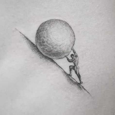 Sisyphus Sketch, Tattoo Ideas Philosophy, Sisyphus Tattoo Design, Sysiphus Tattoo Simple, One Must Imagine Sisyphus Happy Tattoo, Sysiphus Tattoo Design, Sysphisus Tattoo, Sisphyus Tattoo, Sysiphus Drawing