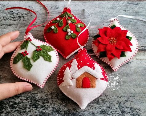 Felt Bauble Christmas Ornament With Winter Landscape Motif, New House Gift, Housewarming Gift / MADE TO ORDER - Etsy South Africa Poinsettia Felt Ornament, Candy Cane Felt Ornaments, Felt Christmas Decorations Patterns Free, Christmas Embroidery Ornaments, Christmas Orniments, Christmas Workshop, Felt Christmas Tree Decorations, Diy Felt Christmas Ornaments, Handmade Felt Ornament