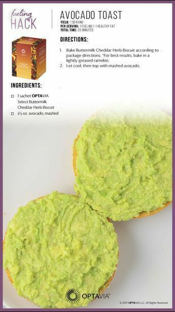 This is a fueling hack to start your day off right. Adding healthy fats to your fuelings make sure that you stay on track, while you curb the need to indulge! Go to www.staceyhawkins.com for more lean and green recipes. #optavia #staceyhawkins #avocado #toast #breakfast #lunch #dinner Fueling Snacks, Optivia Hacks, Optavia 30, Optavia Plan, Optavia Hacks, Fueling Hacks, Optavia Meals, Medifast Recipes, Vegan Journey