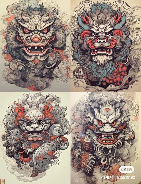 Fudog Tattoo Design, Fudog Tattoo, Japanese Foo Dog, Foo Dog Tattoo Design, Tatoo Dog, Japanese Tiger Tattoo, Dragon Tattoo Sketch, Foo Dog Tattoo, Totem Tattoo