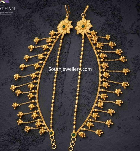 Antique Gold Matilu, Gold Ear Chain Matilu Designs, Maati Designs Gold, Ear Chains Indian Gold Bridal, Champasaralu Designs Gold Latest, Maateelu Gold Designs, Champaswaralu Designs Gold Simple, Champasavaralu Gold Designs Latest, Chempasaralu Designs Gold Latest