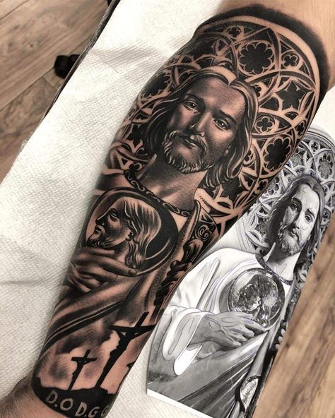 St. Jude Tattoo, San Judas Tattoo, Religous Tattoo, Saint Tattoo, Half Sleeve Tattoos Drawings, Realistic Tattoo Sleeve, Tattoo Inspiration Men, Jesus Tattoo, Neck Tattoo For Guys