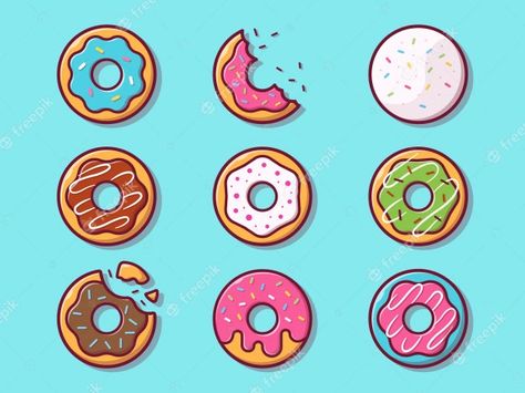 Bday Illustration, Donuts Illustration, Salty Donut, Cute Food Pics, Icing Aesthetic, Cookie Letters, Doughnut Ideas, Donuts Shop, Donut Illustration