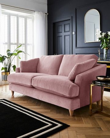 Joanna Hope Tilly 3 Seater Sofa | JD Williams Small Pink Living Room Ideas, Dusky Pink Lounge, Pink Interior Design Living Room, Blush Sofa Living Room, Loaf Sofa Living Room, Different Sofas In Living Room, Pink Sofa Aesthetic, 3 Seater Sofa Design Living Rooms, Beige And Pink Living Room