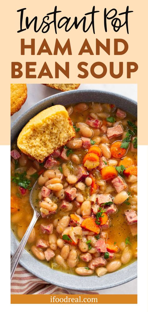 Ham And Potato Instant Pot Recipes, Instant Pot Bean And Ham Soup, Instant Pot Bean Soup With Ham Bone, Instapot Bean Soup With Ham, Instant Pot Ham And Beans With Ham Bone, Senate Bean Soup Recipe Instant Pot, Ham And Bean Instant Pot Soup, Insta Pot Ham And Bean Soup Recipes, Ham And Pea Soup Instant Pot