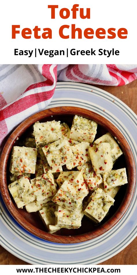 Tofu Feta (Vegan Feta Cheese) is easy to make using cubed tofu and an herbaceous Greek-style brine. It’s soft and crumbly just like real feta and bursting with classic Mediterranean flavors. Use it after a few hours on salads, in wraps, and more! Tofu Feta, Creamy Vegan Pasta, Vegan Feta, Feta Cheese Recipes, Vegan Pasta Salad, Vegan Greek, Autoimmune Paleo Recipes, Vegan Feta Cheese, Vegan Cheese Recipes