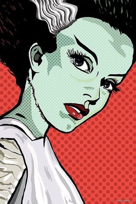 The Bride Of Frankenstein, Frankenstein Art, Painting Girl, Roy Lichtenstein, Classic Monsters, Universal Monsters, Bride Of Frankenstein, Hair Ribbon, Horror Art