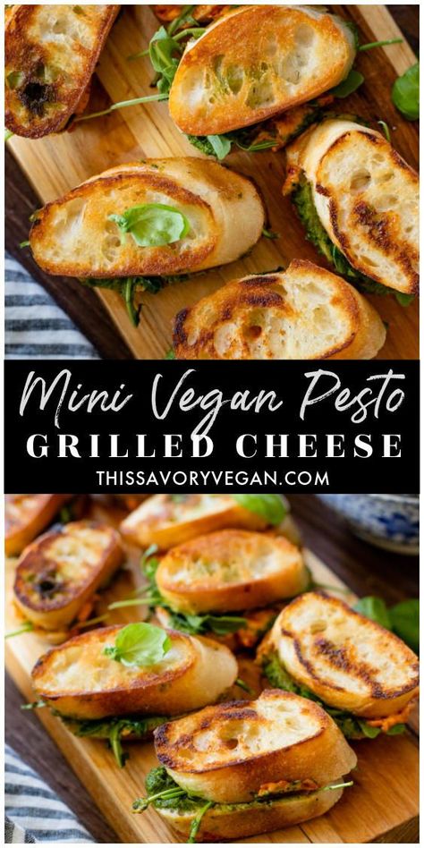 Vegan Shower Food, Tomato Cream Cheese, Pesto Appetizers, Vegan Grilled Cheese, Vegetarian Pesto, Pesto Grilled Cheese, Vegan Party Snacks, Pesto Dishes, Vegan Apps