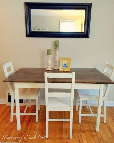 Ikea is a great store with cheaper finds than other furniture stores which is why Ikea hacks are so great! My friend bought her first table from Ikea years ago so it was special to her, but didn't have the character she was looking for. I transformed it with just a few easy changes. Ikea Jokkmokk, Ikea Hack Side Table, Ikea Table Hack, Dining Furniture Makeover, Rustic Dining Furniture, Table Ikea, Ikea Table, Unicorn Spit, Open Dining Room