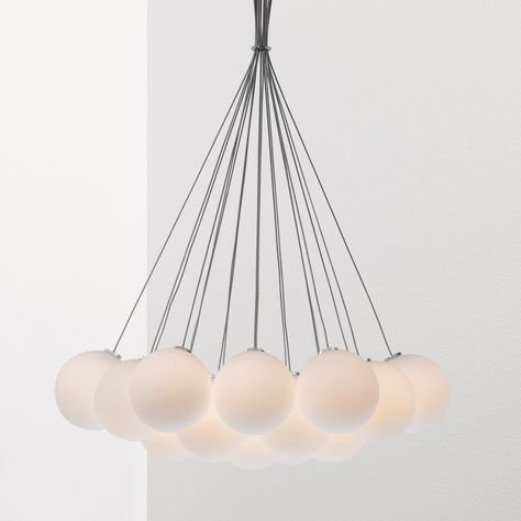 Glass 120R – anony Acid Etched Glass, Cluster Chandelier, Glass Globes, Gerson, Etched Glass, Brushed Aluminum, Modern Pendant, Contemporary Lighting, Glass Chandelier