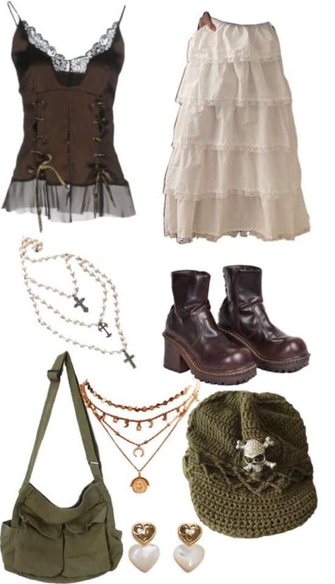 Cottage Core Aesthetic Outfit Summer, Pirate Core Outfits Casual, Summer Outfit Mood Board, Earthy Fairy Outfits, Weird Core Outfit Ideas, Mid Size Boho, Fairygrunge Outfit Ideas, Fairy Core Accessories, Adventure Core Outfits