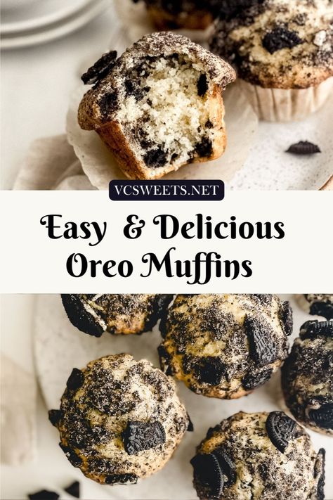 These bakery style Easy & Quick Oreo Muffins are an Oreo lovers dream!! Perfectly moist and fluffy vanilla muffins are loaded with Oreo cookies and topped with Oreo sugar and crushed Oreos. These easy muffins are simple to make, come together in less than 30 minutes, and don't require a mixer!! Enjoy them for breakfast, a quick snack, or decadent dessert. Either way, they are sure to become your next sweet obsession. Recipes With Oreo Crumbs, Oreo Muffins Recipe, Coffee Wednesday, Oreo Muffins, Triple Chocolate Muffins, Nutella Muffins, Vanilla Muffins, Oreo Flavors, Muffin Tops