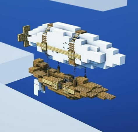 Flying Boat Minecraft, Air Ship Minecraft, Minecraft Boats Ships, Minecraft Small Boat Ideas, Minecraft Airship Dock, Minecraft Boat Design, Minecraft Anchor, One Piece Minecraft Builds, Minecraft Floating House Water