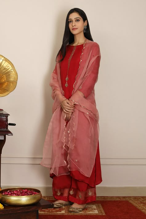 Shop for these amazing collections of Red Viscose Silk Habutai Boat Embroidered Kurta Set For Women by Pouli Pret online at Aza Fashions. Festive Cotton Silk Palazzo Set With Dupatta, Unstitched Red Sharara With Sheer Dupatta, Navratri Organza Palazzo Set With Straight Kurta, Red Cotton Silk Unstitched Suit For Eid, Festive Organza Kurta For Navratri, Celebration Organza Palazzo Set With Sheer Dupatta, Red Unstitched Organza Anarkali Set, Red Tissue Silk Anarkali Set For Eid, Red Semi-stitched Organza Anarkali Set