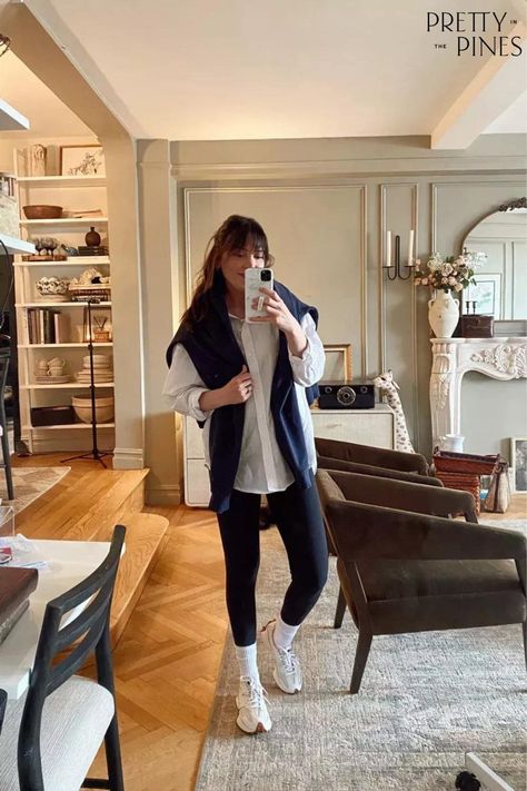 White Button Down Oversized, Button Up And Leggings Outfit, White Button Down Shirt Outfit Leggings, Leggings And Oversized Button Up, Button Down And Leggings Outfit, Leggings And Button Down Shirt Outfit, Oversized Poplin Shirt Outfit, Oversized White Button Down Outfits, Button Down Shirt Outfit Casual