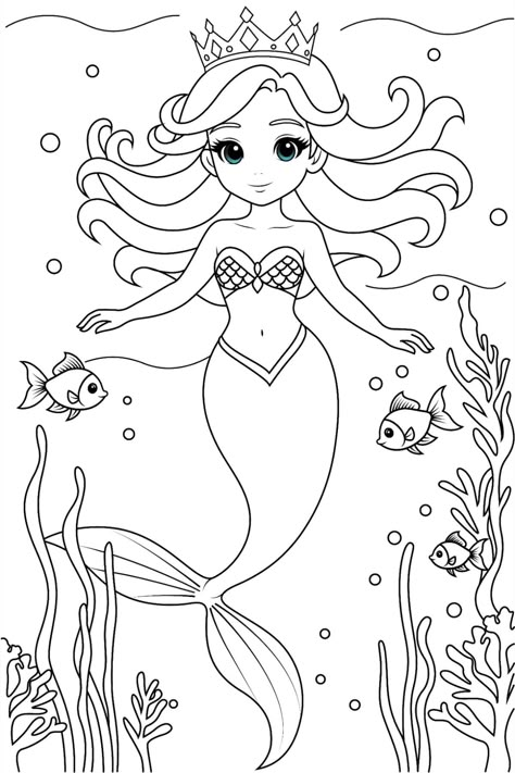 Coloring Pages Animals Mermaid Colouring In Pages, Draw A Mermaid Easy, Mermaids Coloring Pages, Under The Sea Coloring Pages, Simple Coloring Pages For Kids, Inkleur Prente, Kawaii Mermaid, Palette Playground, Coloring Pictures For Kids