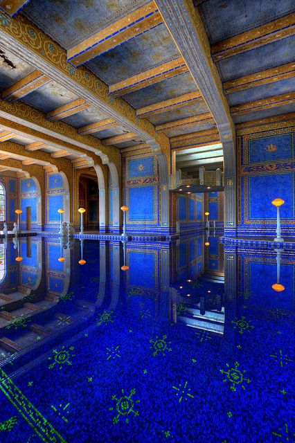 #blue                                               Roman Pool of Hearst Castle, San Simeon Environmental Storytelling, Hearst Castle California, Roman Pool, Piscina Interior, Indoor Pools, Hearst Castle, San Simeon, Indian Colours, Roman Baths