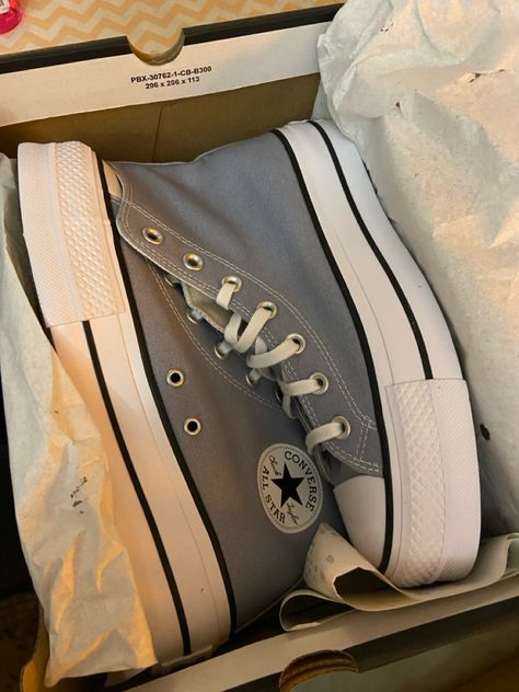 Grey Converse Aesthetic, Grey Platform Converse, Platform High Top Converse, Grey High Top Converse, Converse Platforms, Aesthetic Converse, Cute Converse Shoes, All Star Platform, Tenis Converse