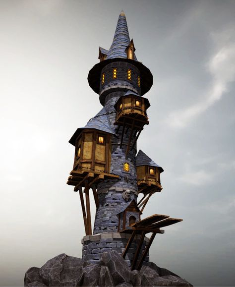 ArtStation - Wizard Tower, Vlado Žabjačan Witch Architecture, Wizard Tower Drawing, Wizard Castle, The Tower, House With Tower, Tower Castle, Chinese Concept Art, Evil Castle, Celtic Architecture