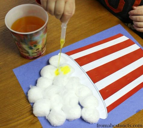 Popcorn Crafts, Preschool Circus, Circus Activities, Circus Crafts, Preschool Fine Motor, Daycare Crafts, Preschool Theme, Cotton Balls, Classroom Crafts