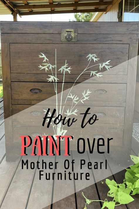 Did you know you can paint over mother of pearl furniture inlays? I have passed these pieces up for years until I discovered how to paint over it. The beauty of the design is still there but the color change now matches my home. I LOVE it!     #furnitureartist #dododsondesigns #paintedfurniture #furnituremakeover #diyproject #diyhomedecor #motherofpearl Mother Of Pearl Furniture, Furniture 123, Pearl Furniture, Vintage Furniture Makeover, Furniture Colors, Hand Painted Dressers, Painted Furniture Colors, Rust Paint, Asian Furniture