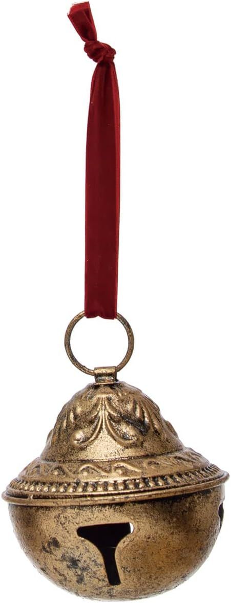 Amazon.com: Creative Co-Op Embossed Metal Sleigh Bell with Velvet Ribbon, Gold : Home & Kitchen