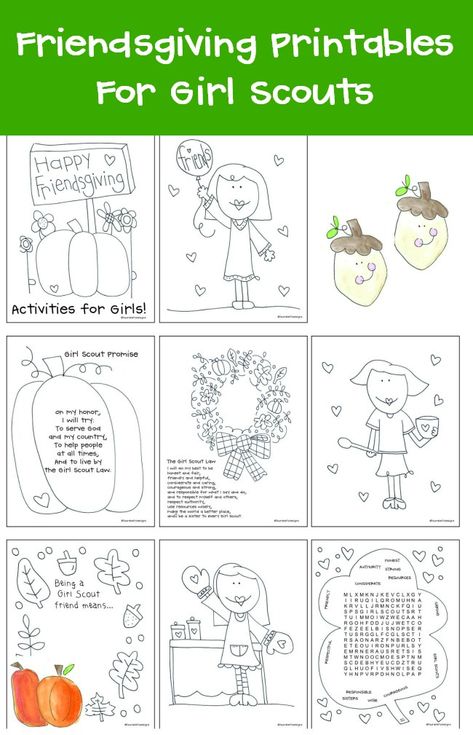 Friendsgiving FREE Printables for Girl Scouts by Laura Kelly Designs Girl Scouts Friendsgiving, Girl Scouts Thanksgiving Ideas, Friendsgiving Girl Scouts, Girl Scout Thanksgiving Ideas, Thanksgiving Girl Scout Activities, Girl Scout Friendsgiving, Friendsgiving Printables, Friendsgiving Activities, Girl Scout Promise