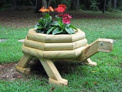 Woodworking For Beginners | Good morning, does anyone know where I might find the plans for this guy, for free Landscape Timber Crafts, Turtle Planter, Wooden Turtle, Landscape Timbers, Small Crafts, Wooden Planter, Animal Planters, Wooden Planters, Decorative Planters