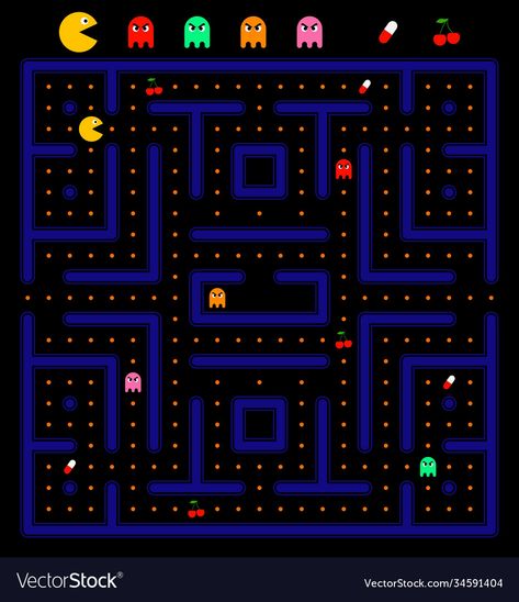 Pacman Illustration, Maze Illustration, Painted Trash Cans, Pacman Game, Pacman Arcade, Yearbook Cover, Jersey Ideas, Game Zone, Yearbook Covers