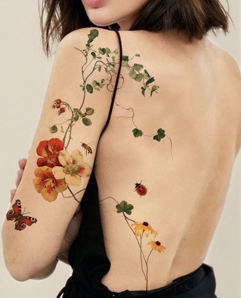 Michelle Tattoo, Tattoos For Women Flowers, Tasteful Tattoos, Vine Tattoos, Geniale Tattoos, Botanical Tattoo, Elegant Tattoos, Nature Tattoos, Feminine Tattoos