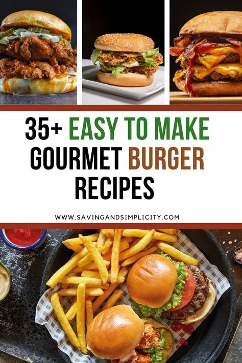 It's time to elevate the classic burger with 35+ amazing easy to make burger recipes. Beef burgers, chicken burgers, veggie burgers and more. Easy weeknight dinner recipes, game day food and more. Sometimes all you need is a great burger. Best Juicy Burger Recipe, Juicy Burger Recipe, Perfect Burger Recipe, Unique Burger Recipes, Gourmet Burgers Recipes, Meatloaf Burgers, Homemade Burger Recipe, Burgers Chicken, Beyond Meat Burger