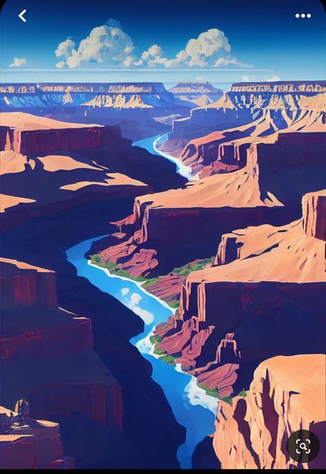 Visiting The Grand Canyon, Environment Painting, Tourism Poster, Minimalist Landscape, Japon Illustration, Desert Art, National Park Posters, The Grand Canyon, Digital Painting Tutorials