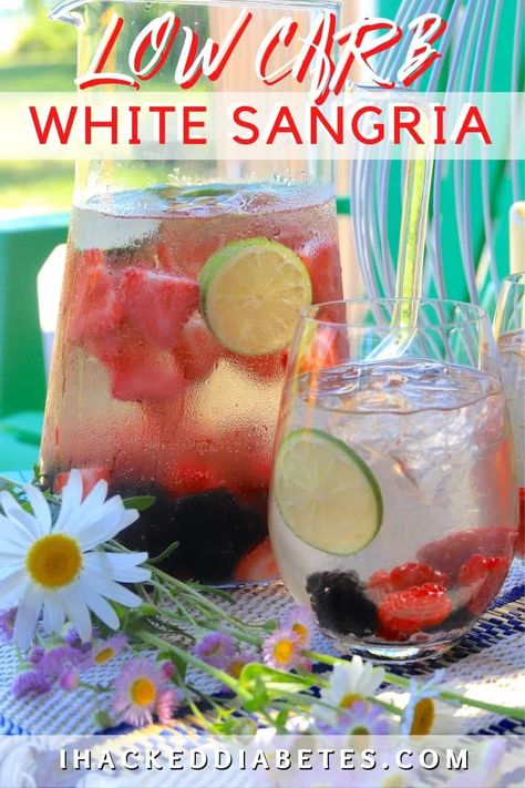 Looking for a refreshing and guilt-free drink? Our Low Carb White Sangria Recipe is the perfect choice! Made with dry white wine, fresh fruit, and a low-carb sweetener, this sangria is perfect for sipping on a hot summer day. It's easy to make and low in carbs, making it a great choice for anyone who wants to enjoy a delicious drink without the guilt. Pin it now and enjoy the refreshing taste of this amazing recipe! Keto Friendly Sangria, Low Carb Punch Alcohol, Keto Sangria Low Carb, Low Calorie Sangria Recipes, Dry White Wine Sangria, Low Carb Sangria, Sugar Free Cocktails Alcohol, Low Sugar Summer Cocktails, Light Summer Drinks Alcohol