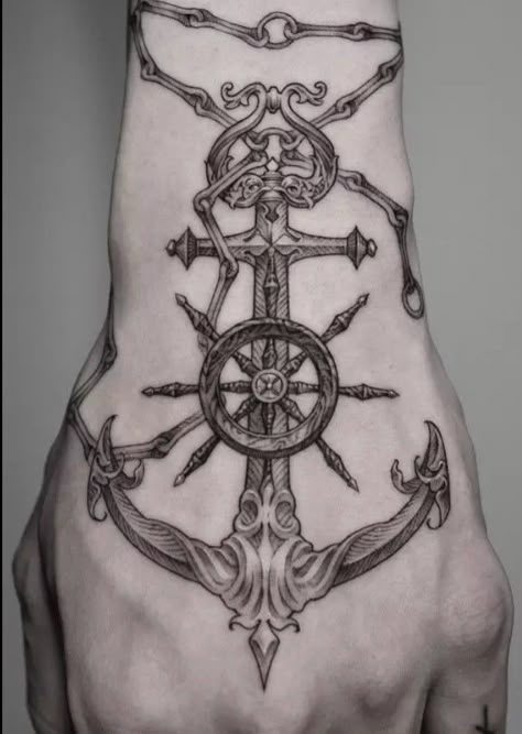 Pirate Hand Tattoo, Black Crow Tattoos, Anchor Tattoo Design, Pirate Tattoo, Knuckle Tattoos, Anchor Tattoos, Crow Tattoo, Cool Forearm Tattoos, Nautical Tattoo