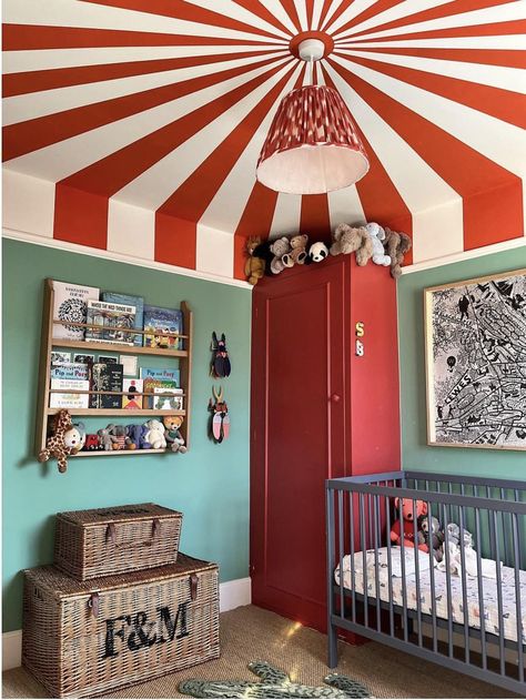 Circus Tent Ceiling, Circus Baby Room, Circus Bedroom, Painting Ceilings, Tess Newall, Tent Ceiling, Circus Room, Circus Nursery, Tent Room