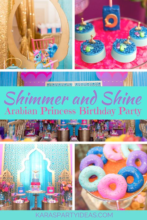 Kara's Party Ideas Shimmer and Shine Arabian Princess Birthday Party | Kara's Party Ideas Alladin Theme Birthday Party, Princess Jasmine Birthday Party Cake, Princess Jasmine Birthday Party Activities, Alladin Birthday, Alladin Birthday Cakes, Shimmer And Shine Birthday Party, Shine Birthday Party, Shimmer And Shine Birthday, Dresses Dinner