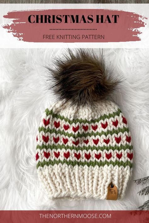 Christmas Hat Knitting, Hat Knitting Patterns Free, Knitting Pattern Beginner, Fair Isle Hat Pattern, Hat Free Knitting Pattern, Christmas Knitting Patterns Free, Beanie Knitting Patterns Free, Knit Beanie Pattern, Hat Knitting Pattern