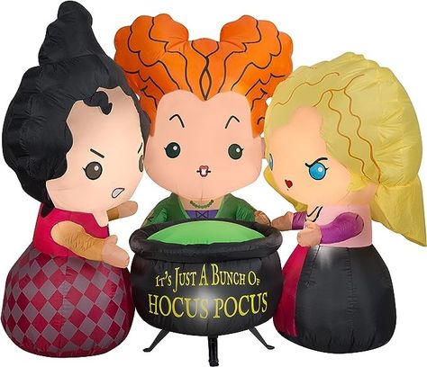 Gemmy 4.5 ft Tall Airblown Inflatable Hocus Pocus Sanderson Sisters Scene Disney Halloween Decor ITS JUST A BUNCH OF HOCUS POCUS Hocus Pocus Decor, Hocus Pocus Sisters, Hocus Pocus Halloween Decor, Hocus Pocus Sanderson Sisters, Disney Halloween Decorations, Halloween Lawn, Cute Halloween Decorations, Sanderson Sisters Hocus Pocus, Halloween Tombstones