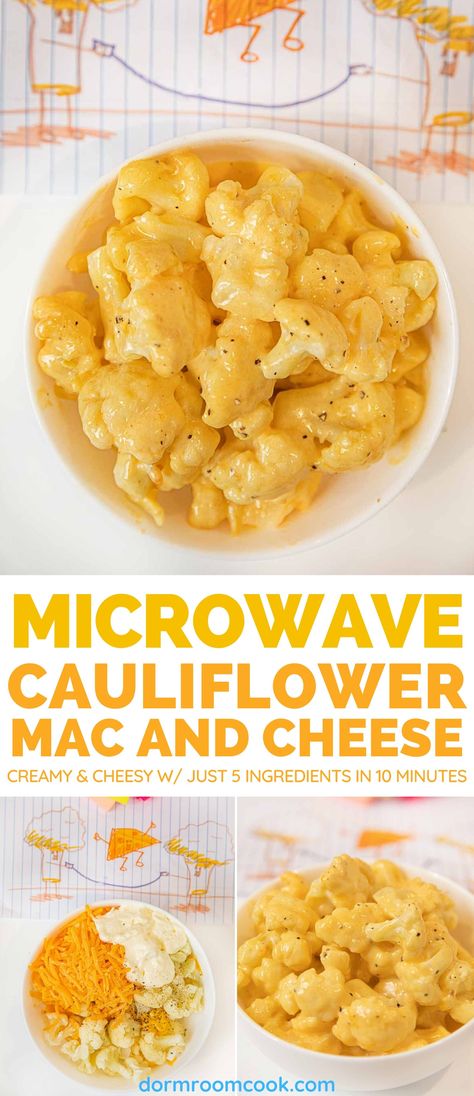 Low Carb College Meals, Microwave Dinner Ideas, College Food Ideas, Dorm Eating, Microwave Recipes Dinner, Microwave Cauliflower, Dorm Meals, Healthy Microwave Meals, Aldi Meals