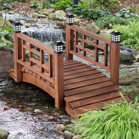 Garden Bridge Ideas: A Guide to Backyard Bridge Ideas - Hayneedle Garden Bridge Ideas, Wooden Bridge Garden, Backyard Bridge, Yard Bridge, Garden Bridge Design, Backyard Bridges, Bridge Ideas, Canadian Hemlock, Garden Playhouse