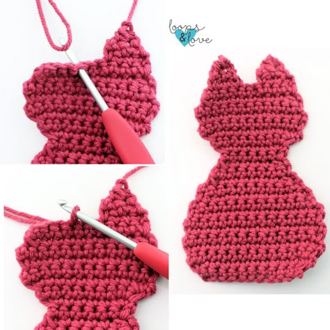 Ragdoll Cat Ornament - Free Crochet Pattern Loops & Love Crochet Crochet Heart Cat Pattern Free, Crochet Rag Doll Cat Pattern Free, Crochet Pocket Toys Free Pattern, Crocheted Cat Applique, Crochet Cat Christmas Ornament, Crochet Cat Projects, Crochet Cat Ornament, Crochet Flat Animals, Crochet Cat Toys Free Pattern