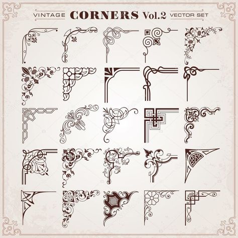 Ornate Corner Designs, Ornamental Corner Designs, Border For Notes, Ornamental Border, Hand Quilting Patterns, Corner Borders, Border Templates, Vector Border, Gcse Art Sketchbook